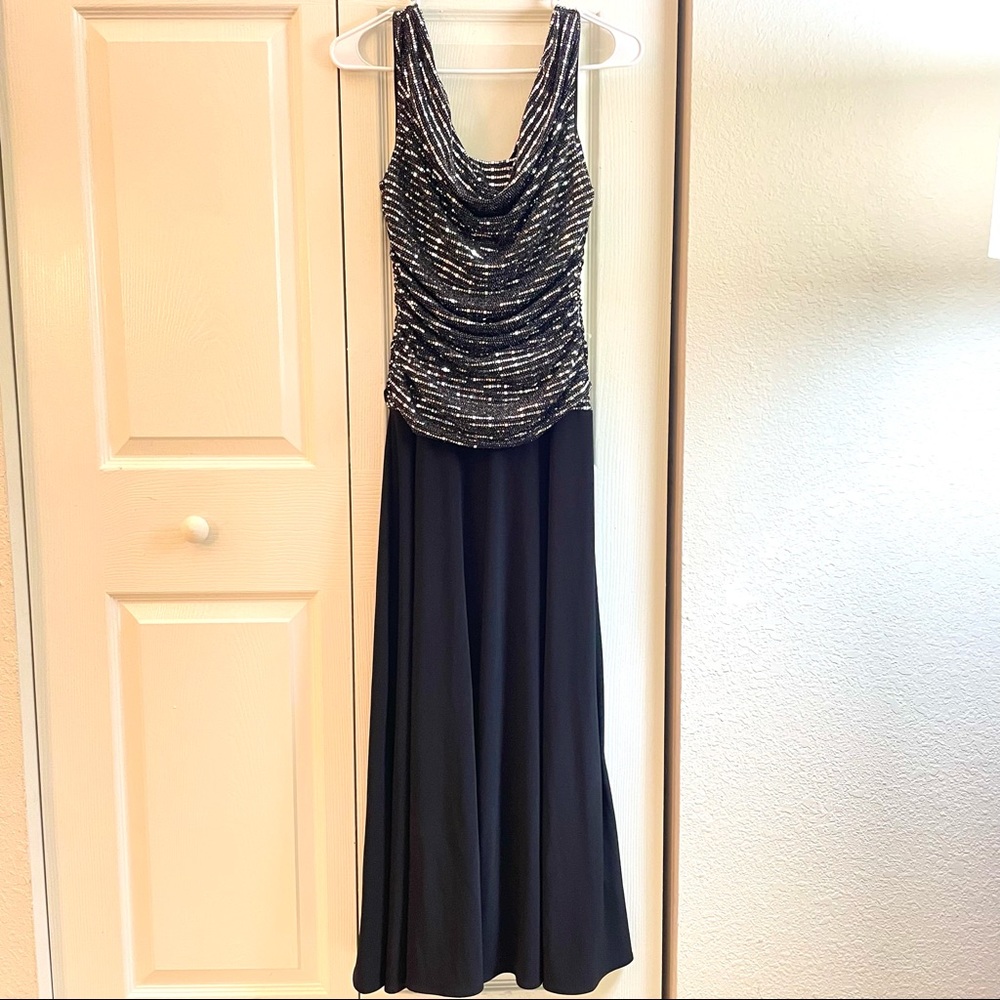 R&M Richards Black Sequined Sleeveless Sheath